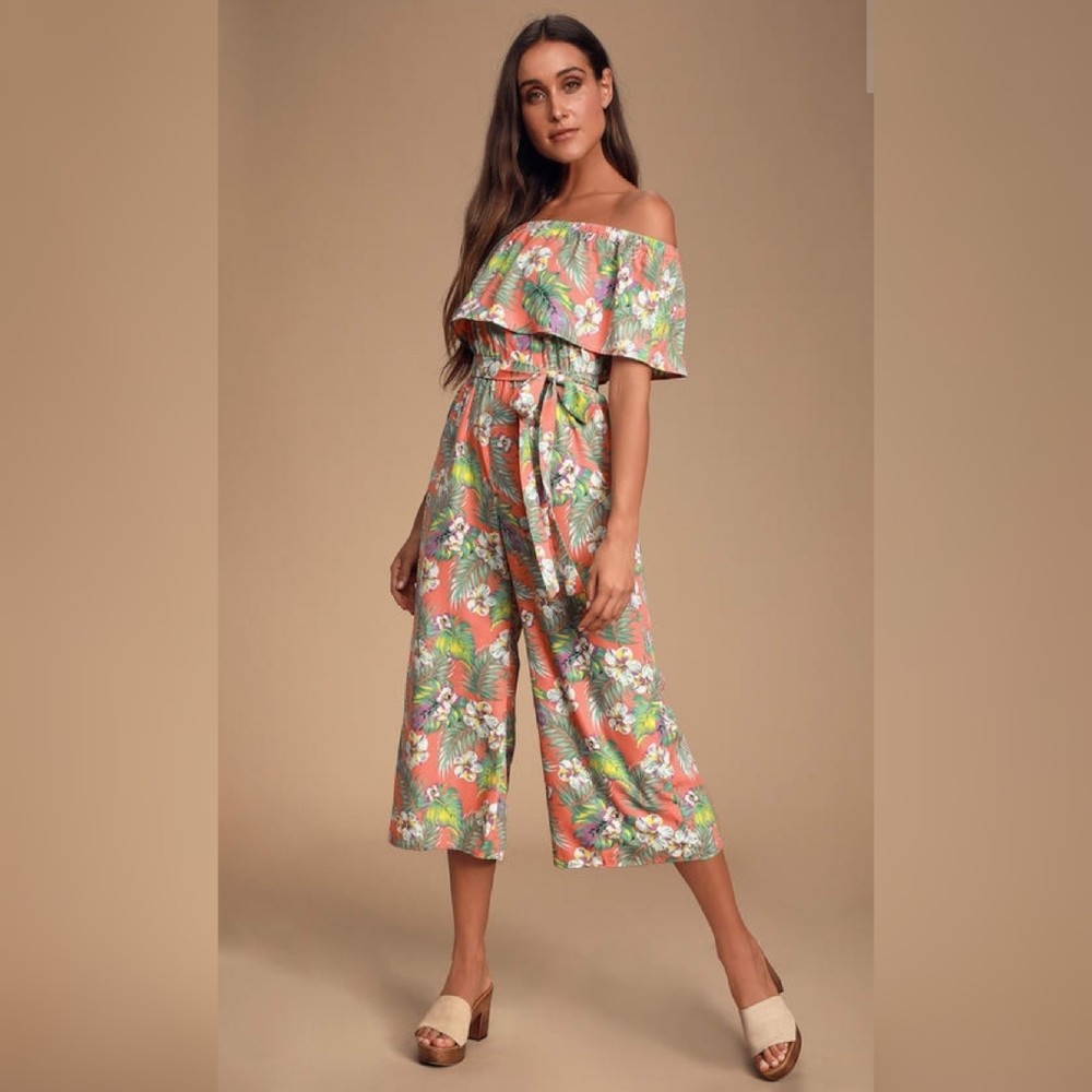 Raquell Coral Tropical  Off-The Shoulder Jumpsuit